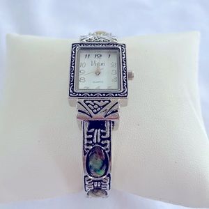 Working! Vivani Abalone Dainty Cuff Bracelet Watch